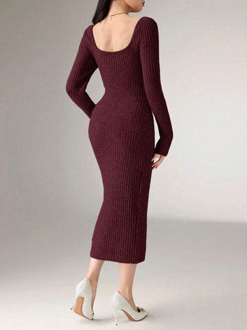 Women's Elegant Metal Buckle Sweater Dress