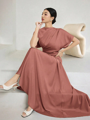 Women Elegant Solid Batwing Sleeve Maxi Dress