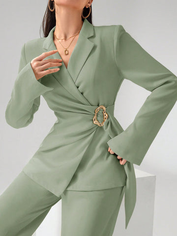 Heiryn Women's Fashionable Commuter Wrap Blazer Jacket