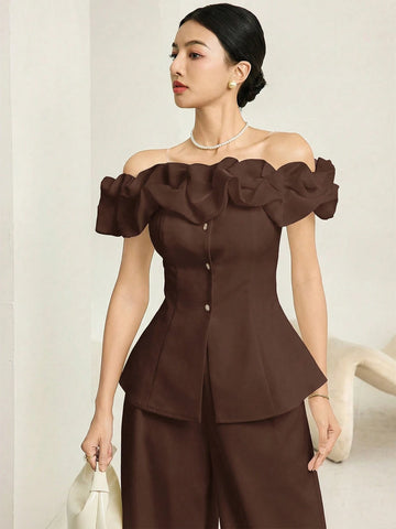 Fashionable & Elegant Asymmetric-Shoulder Top & Pants
