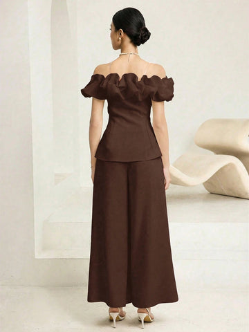 Fashionable & Elegant Asymmetric-Shoulder Top & Pants