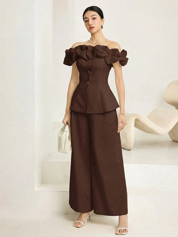 Fashionable & Elegant Asymmetric-Shoulder Top & Pants