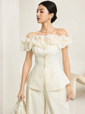 Fashionable & Elegant Asymmetric-Shoulder Top & Pants