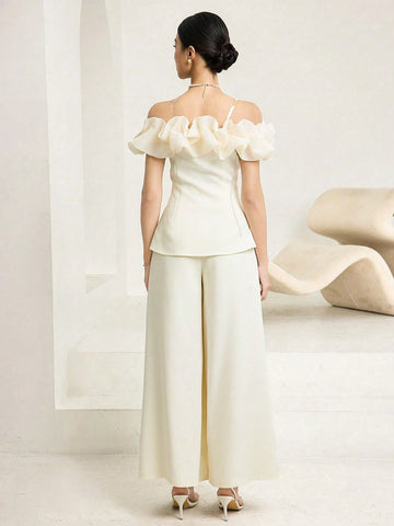 Fashionable & Elegant Asymmetric-Shoulder Top & Pants