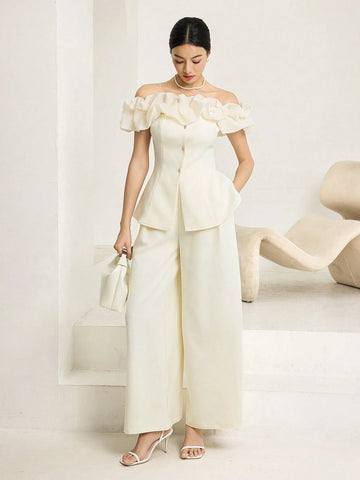 Fashionable & Elegant Asymmetric-Shoulder Top & Pants