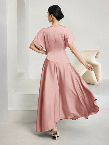 Women Elegant Solid Batwing Sleeve Maxi Dress