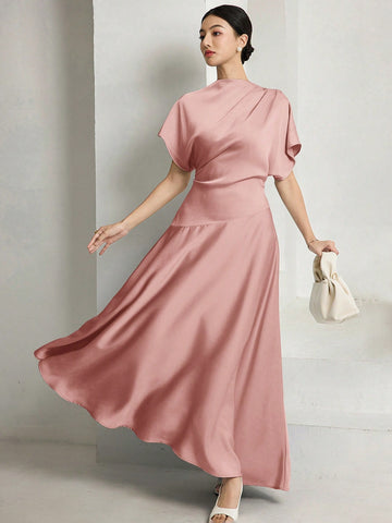 Women Elegant Solid Batwing Sleeve Maxi Dress
