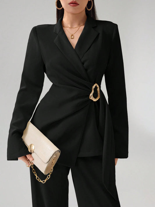 Heiryn Women's Fashionable Commuter Wrap Blazer Jacket
