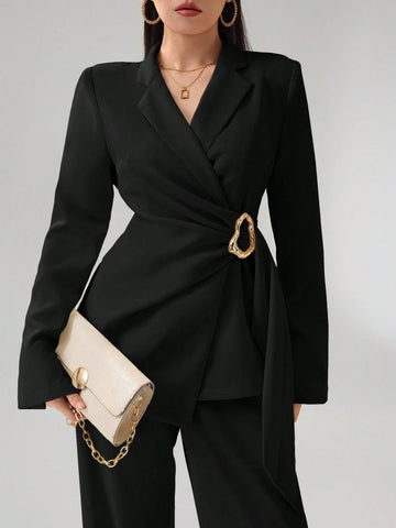 Heiryn Women's Fashionable Commuter Wrap Blazer Jacket