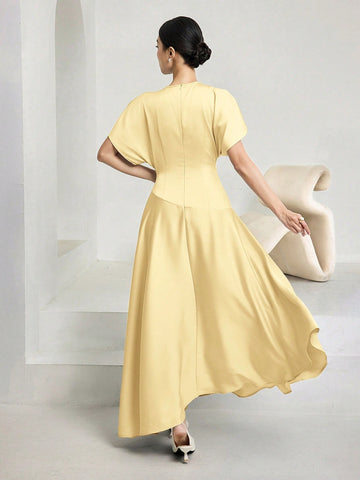 Women Elegant Solid Batwing Sleeve Maxi Dress