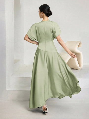 Women Elegant Solid Batwing Sleeve Maxi Dress