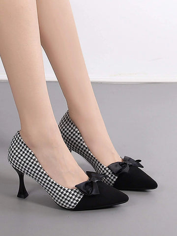 Houndstooth Pattern Bow Decor Court Pumps