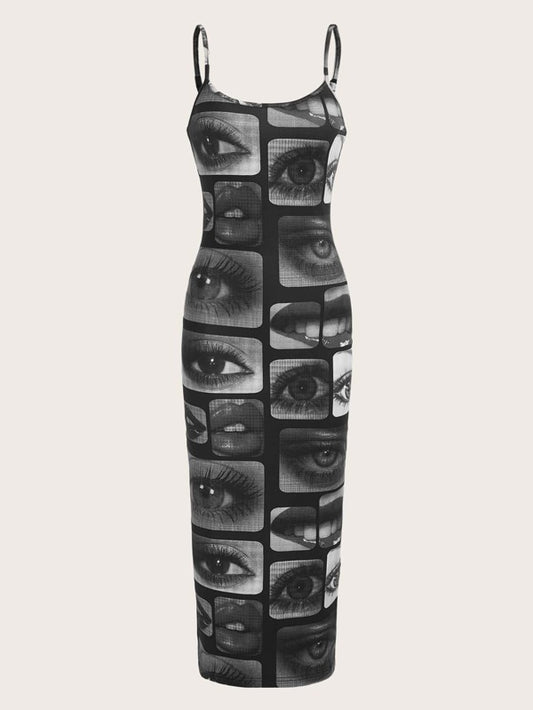 ICON Eye & Lip Print Cami Bodycon Dress