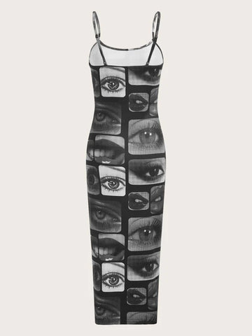 ICON Eye & Lip Print Cami Bodycon Dress