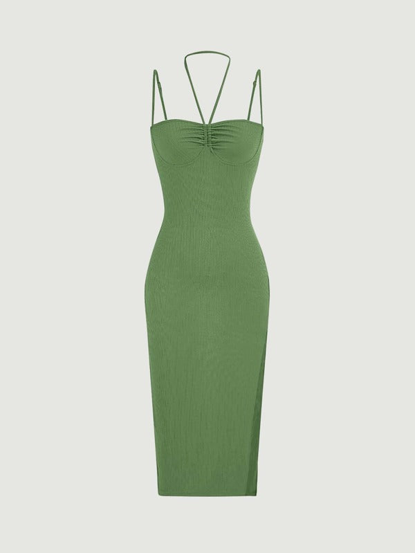 ICON Ruche Backless Split Thigh Dress