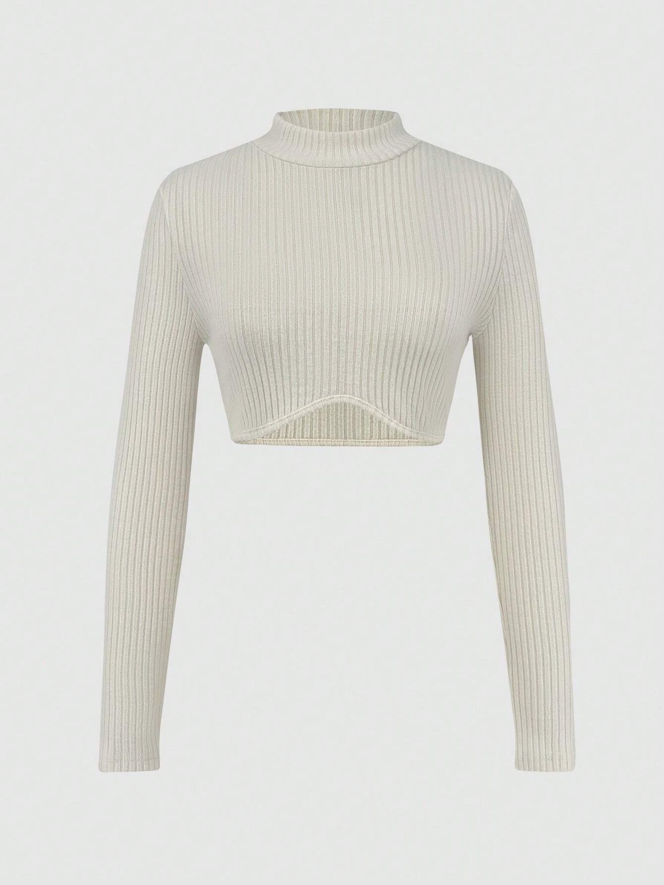 ICON Solid Color High-collar Knitted Cropped Top For Women