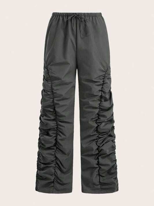 ICON Solid Drawstring Waist Ruched Parachute Pants