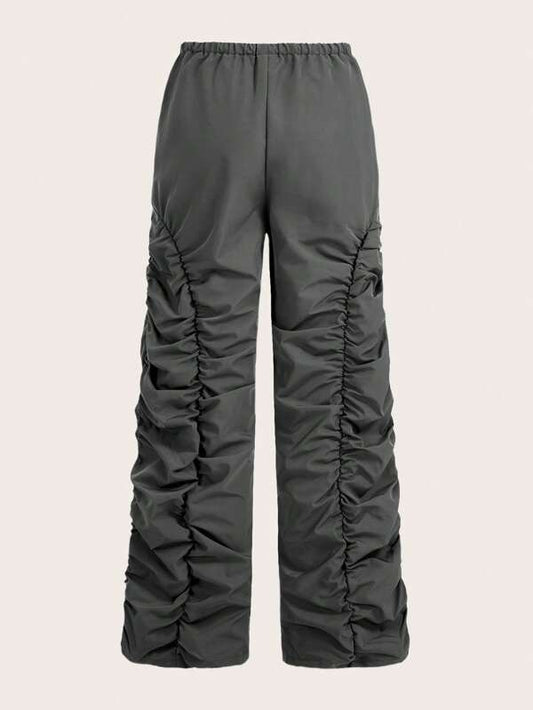 ICON Solid Drawstring Waist Ruched Parachute Pants