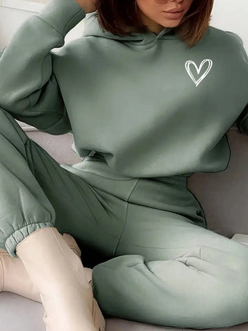 Women's Letter Printed Long Sleeve Hooded Sweatshirt And Pants