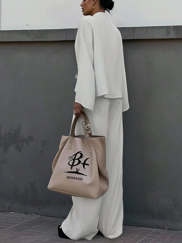 2pcs Women Casual Solid Color Long Sleeve Top And Long Pants Set