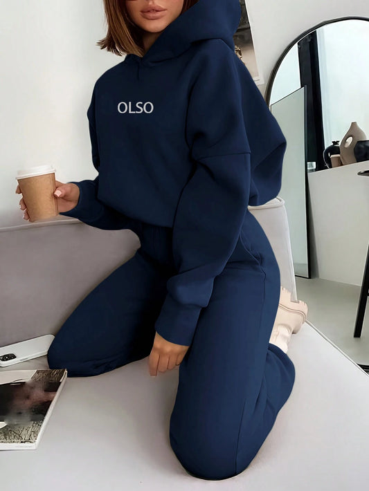 Women's Letter Printed Long Sleeve Hooded Sweatshirt And Pants