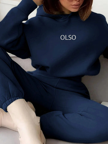 Women's Letter Printed Long Sleeve Hooded Sweatshirt And Pants