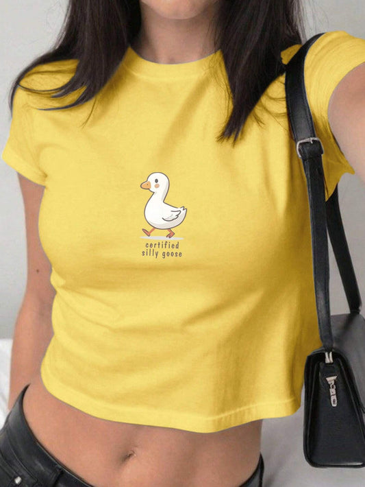 INAWLY Cute College Style Goose Graphic Button Down Shirt