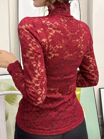 Women's Stand Collar Long Sleeve Fringed Casual Sheer Blouse
