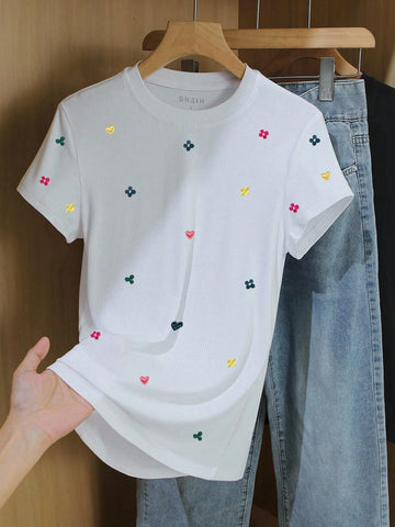 Women's Solid Olive Green Fitted Crew Neck T-Shirt