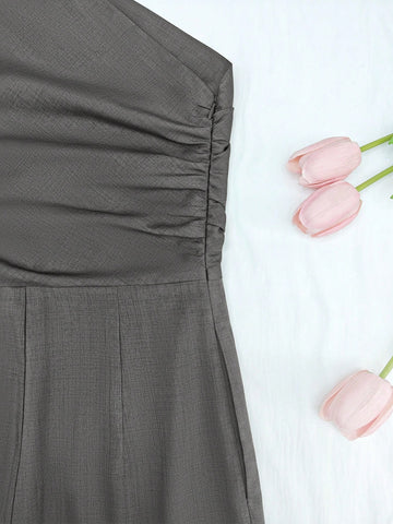 Women's Solid Color Sleeveless Pleated Elegant Jumpsuit