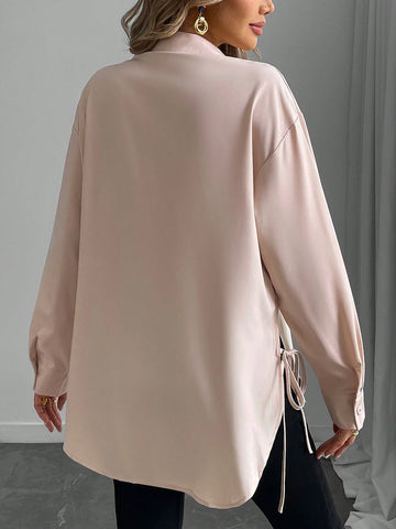 Women's Solid Color Drop Shoulder Long Sleeve Casual Loose Blouse