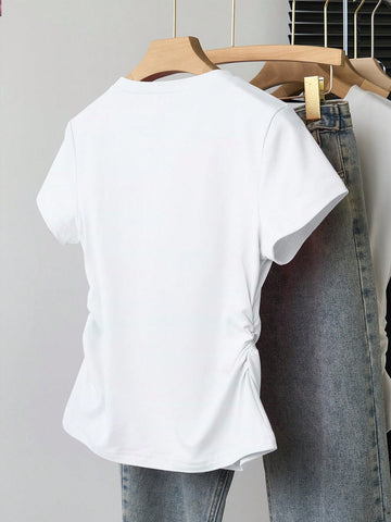 Women's Solid Color Round Neck Short Sleeve T-Shirt
