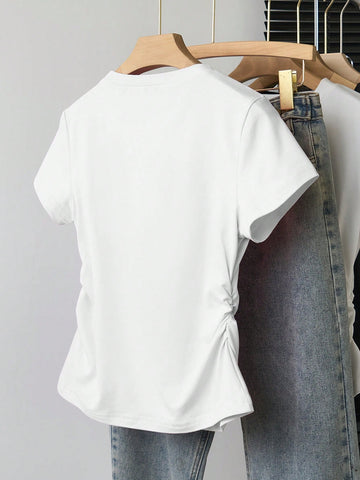 Women's Solid Color Round Neck Short Sleeve T-Shirt