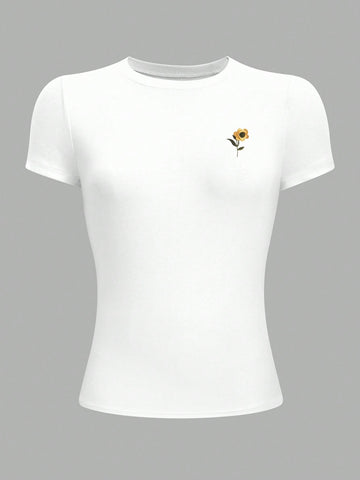 Women's Solid Color Fitted Crew Neck T-Shirt