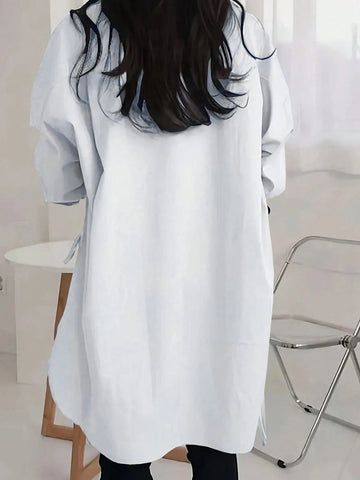 Women's Solid Color Drop Shoulder Long Sleeve Casual Loose Blouse