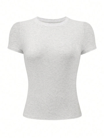 Women's Solid Olive Green Fitted Crew Neck T-Shirt