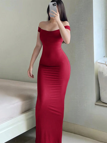 INAWLY Solva Solid Color Round Neck Bodycon Fashion Dress
