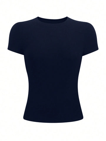 Women's Solid Olive Green Fitted Crew Neck T-Shirt