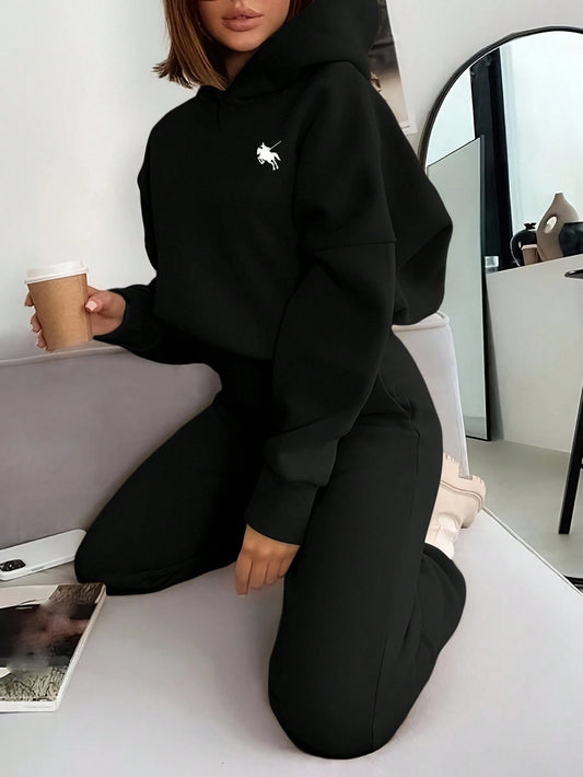 Women's Letter Printed Long Sleeve Hooded Sweatshirt And Pants