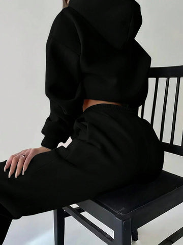 Women's Letter Printed Long Sleeve Hooded Sweatshirt And Pants