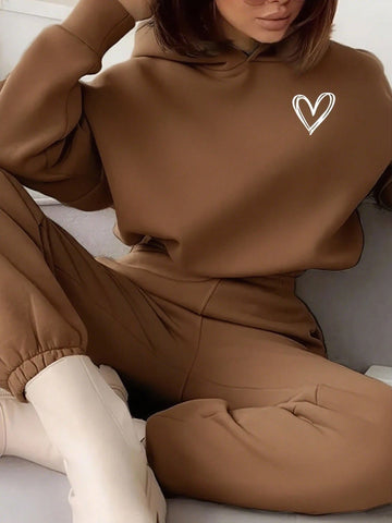 Women's Letter Printed Long Sleeve Hooded Sweatshirt And Pants