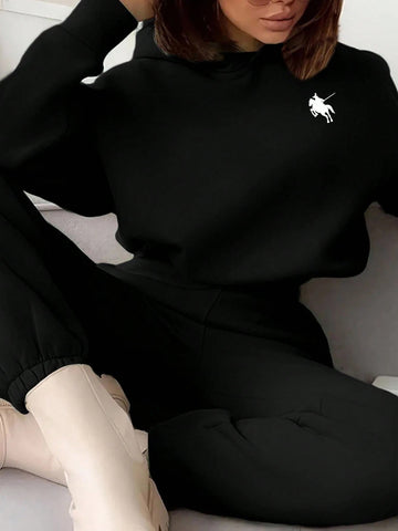 Women's Letter Printed Long Sleeve Hooded Sweatshirt And Pants