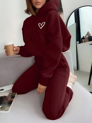 Women's Letter Printed Long Sleeve Hooded Sweatshirt And Pants