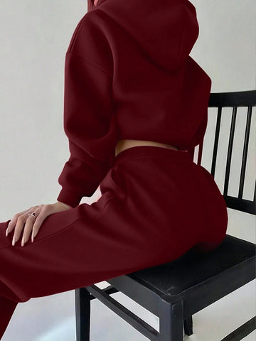 Women's Letter Printed Long Sleeve Hooded Sweatshirt And Pants