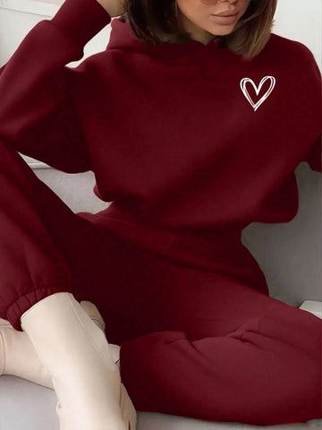 Women's Letter Printed Long Sleeve Hooded Sweatshirt And Pants