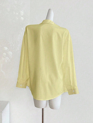 Minimalist Embroidered Decor Long Sleeve Loose Blouse