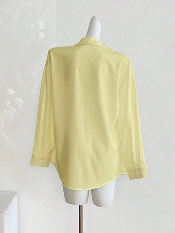 Minimalist Embroidered Decor Long Sleeve Loose Blouse