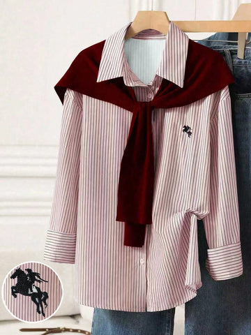 Solid Color Shawl 2 In 1 Regular Long Sleeve Shirt