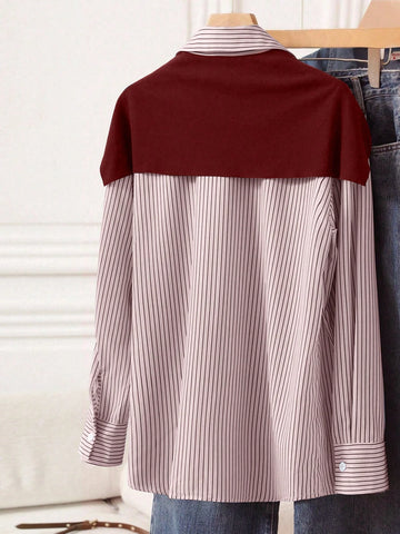 Solid Color Shawl 2 In 1 Regular Long Sleeve Shirt