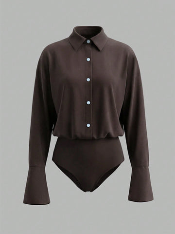 Versatile Striped Print Drop Shoulder Loose Patchwork Pocket Bodysuit